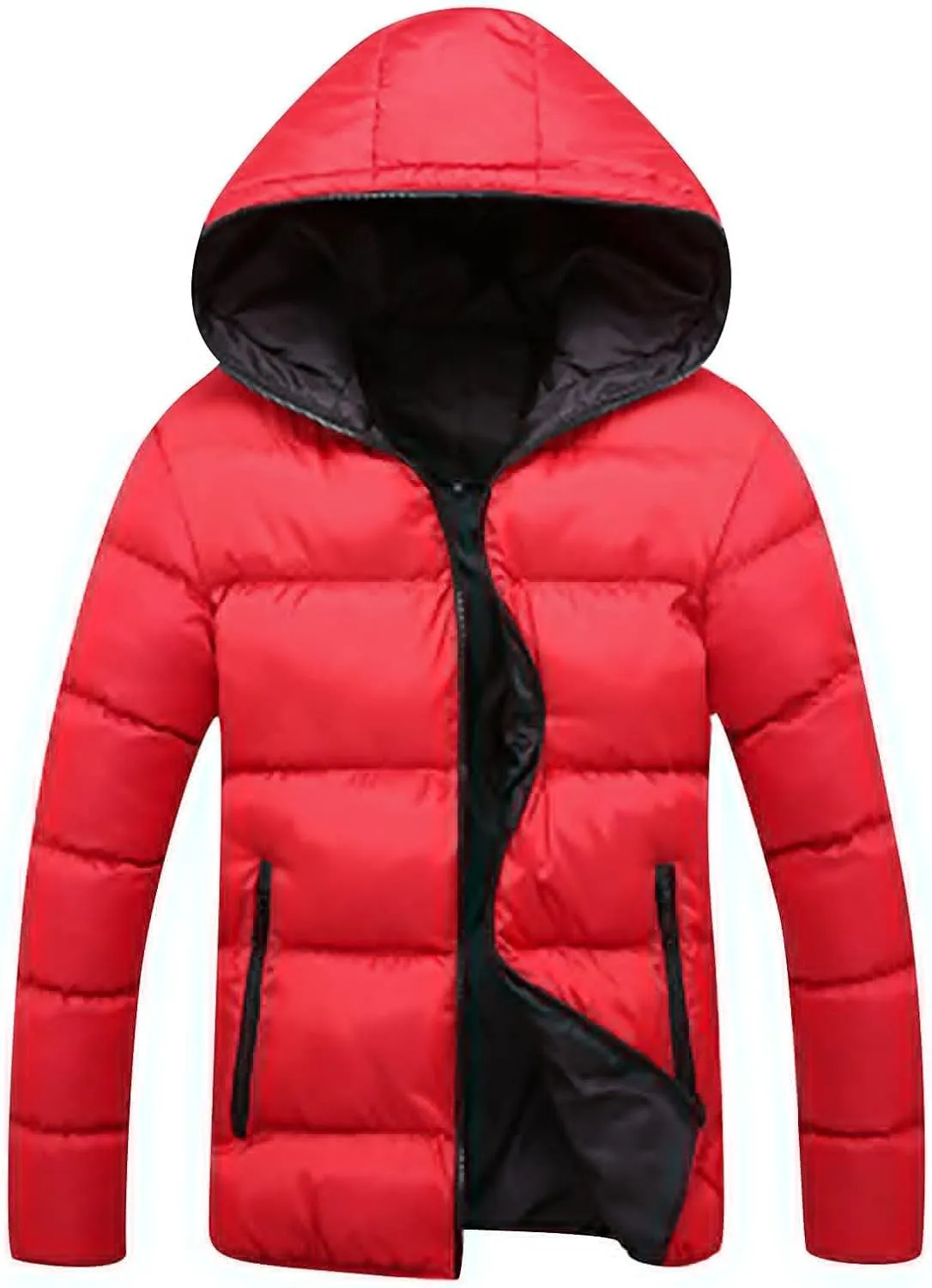 Mens Coat Lightweight Packable Puffer Jacket Water-Resistant Windproof Winter Hooded Jackets Warm Thicken Coat