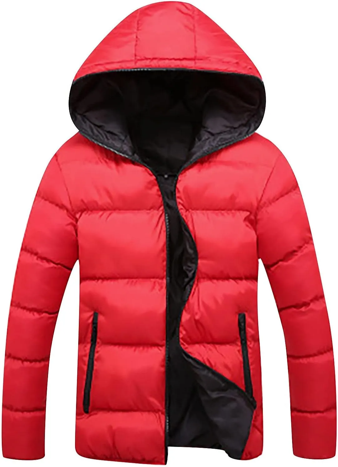 Mens Coat Lightweight Packable Puffer Jacket Water-Resistant Windproof Winter Hooded Jackets Warm Thicken Coat