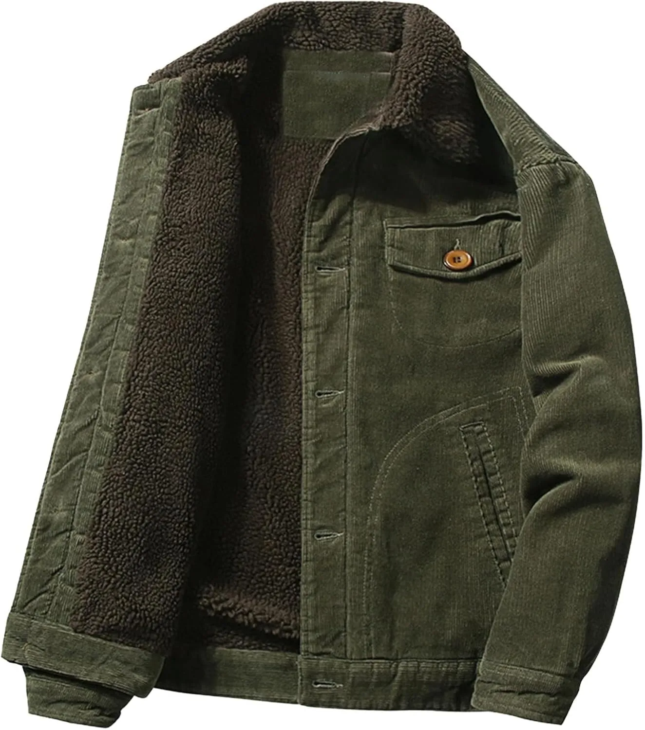 Men's Corduroy Jacket Casual Sherpa Lined Jackets Long Sleeve Thicken Coats Winter Warm Trucker Outwear with Pocket
