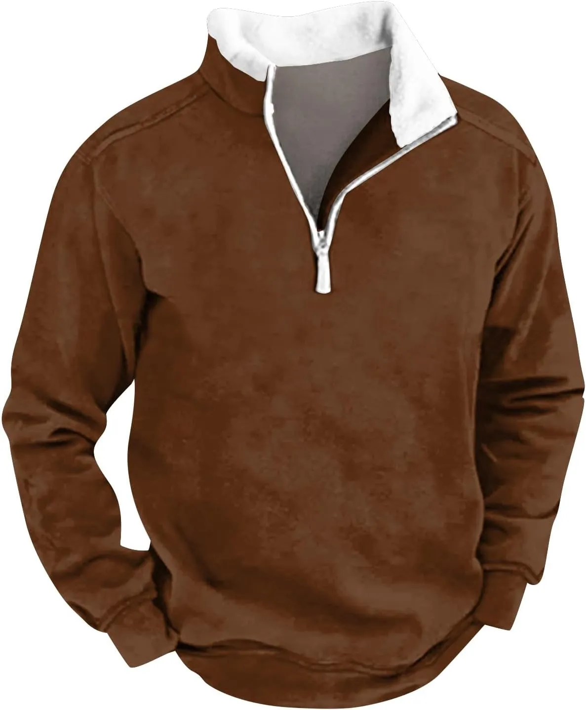 Mens Corduroy Sweatshirt Country Sweatshirts Winter Thick Sweater 1/4 Zip Stand Collar Cowboy Print Tactical Jacket