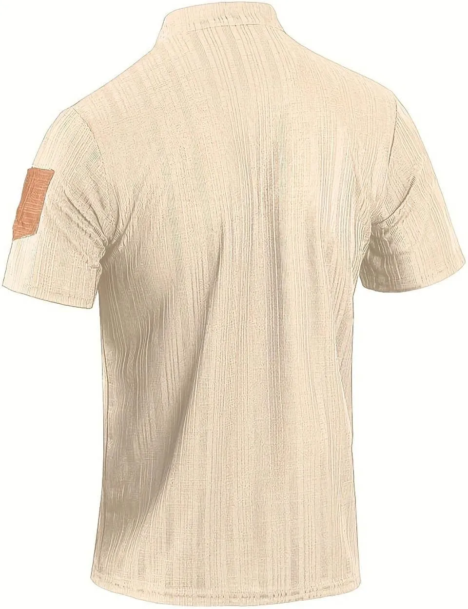Men's Cotton Linen Henley Shirts Casual Lightweight Short Sleeve Button Down Stand Collar T-Shirt Summer Beach Tops