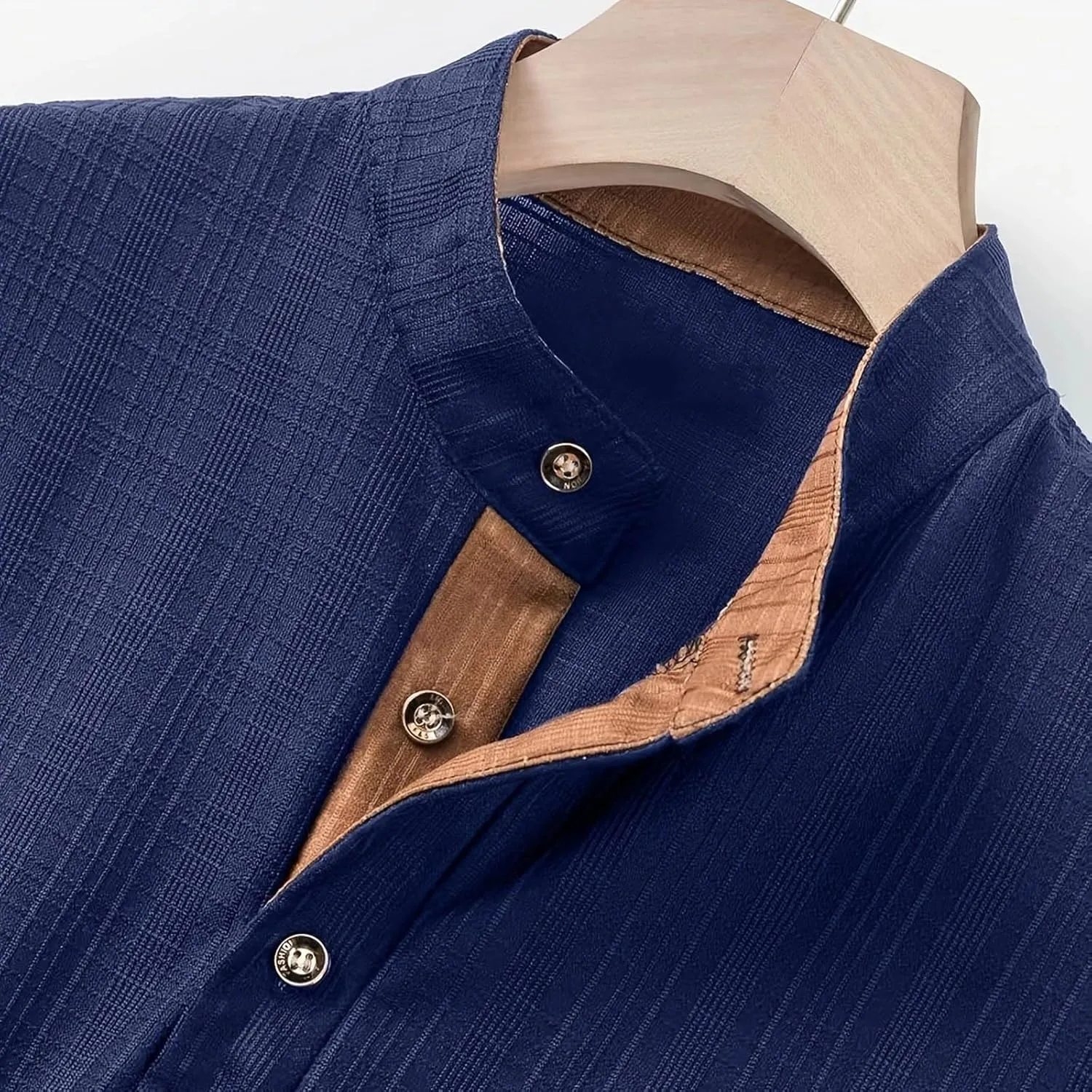 Men's Cotton Linen Henley Shirts Casual Lightweight Short Sleeve Button Down Stand Collar T-Shirt Summer Beach Tops
