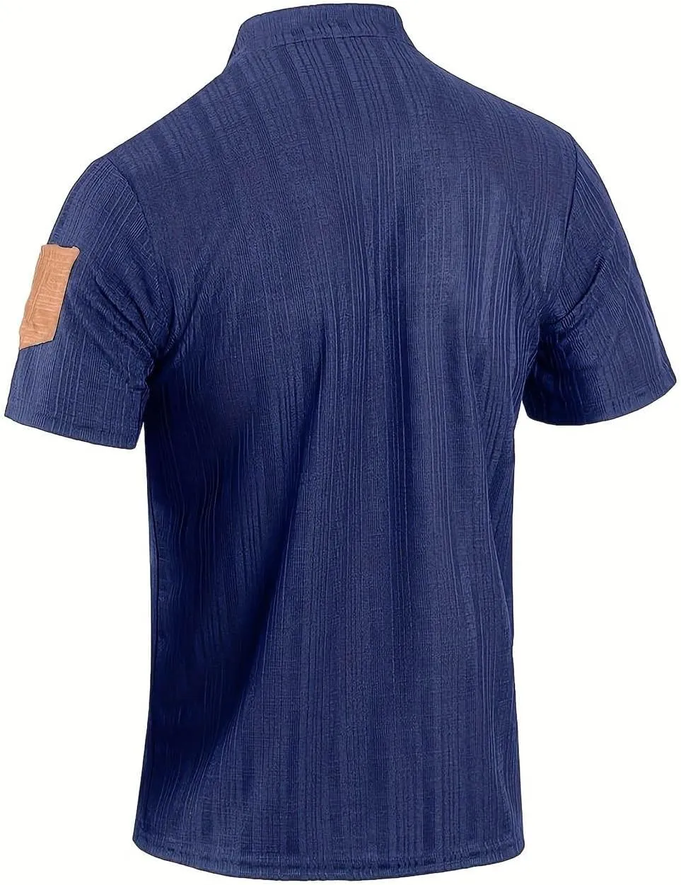 Men's Cotton Linen Henley Shirts Casual Lightweight Short Sleeve Button Down Stand Collar T-Shirt Summer Beach Tops