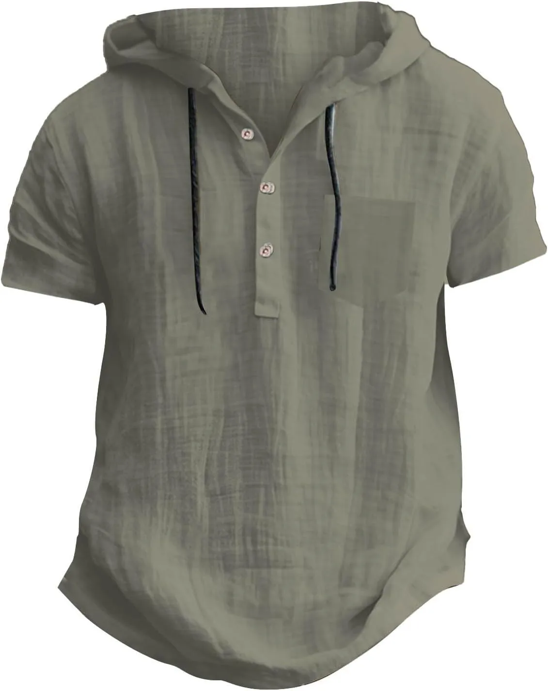 Men's Cotton Linen Hoodies Short Sleeve Pullover Shirts Lightweight Breathable Button Down Blouse Summer Beach Tees
