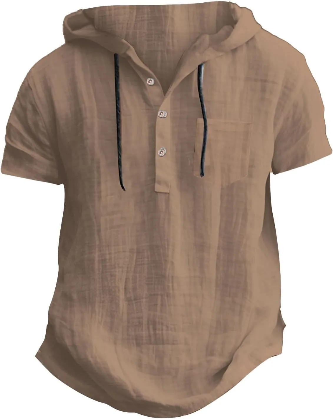 Men's Cotton Linen Hoodies Short Sleeve Pullover Shirts Lightweight Breathable Button Down Blouse Summer Beach Tees