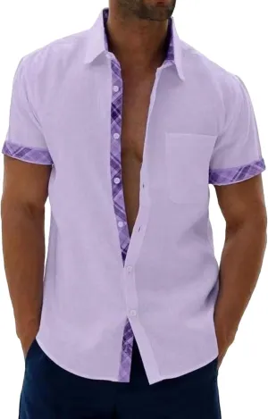 Men's Cotton Linen Shirts Casual Stylish Short Sleeve Button Down Shirt Lightweight Fashion Summer Shirts