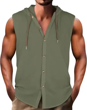Men's Cotton Linen Workout Tank Tops Button Down Lapel Sleeveless Gym Muscle T Shirts Casual Breathable Summer Tanks