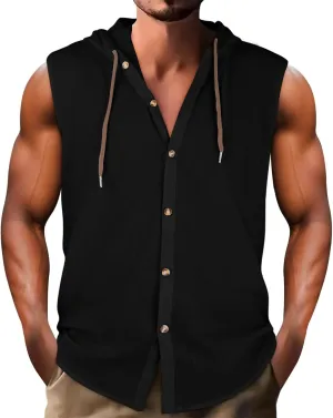 Men's Cotton Linen Workout Tank Tops Button Down Lapel Sleeveless Gym Muscle T Shirts Casual Breathable Summer Tanks