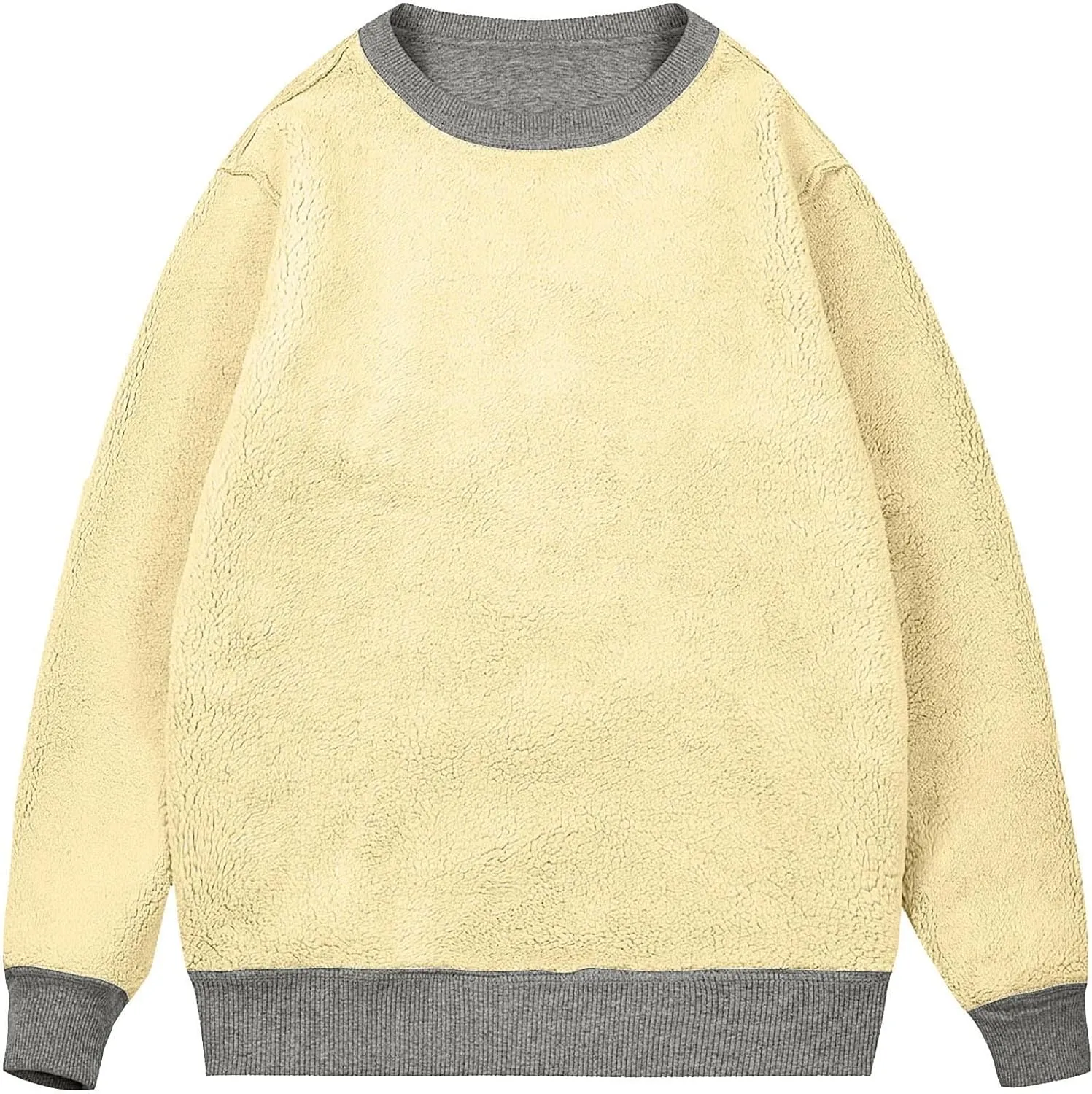 Men's Crewneck Sweatshirts Sherpa Lined Oversized Pullover Casual Long Sleeve Winter Warm Fleece Thick Pullover Tops