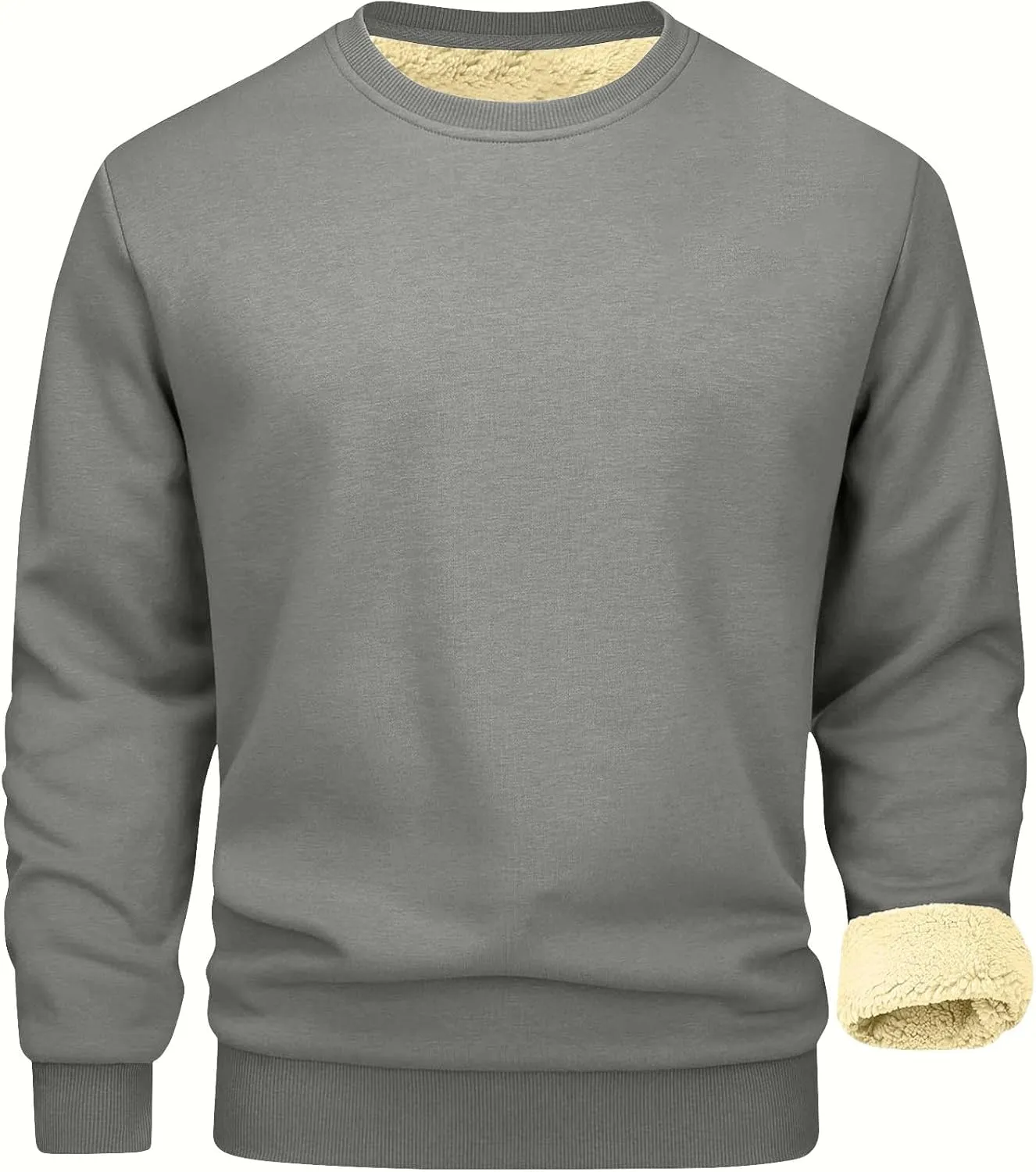 Men's Crewneck Sweatshirts Sherpa Lined Oversized Pullover Casual Long Sleeve Winter Warm Fleece Thick Pullover Tops