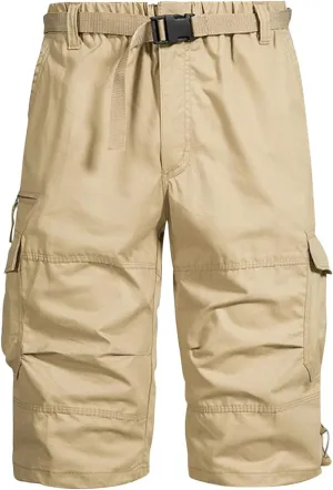 Men's Crop Cargo Pants Fashion Solid Color Cotton Plus Size Multiple Pockets Short Workwear Sweatpant 7'' Trouser