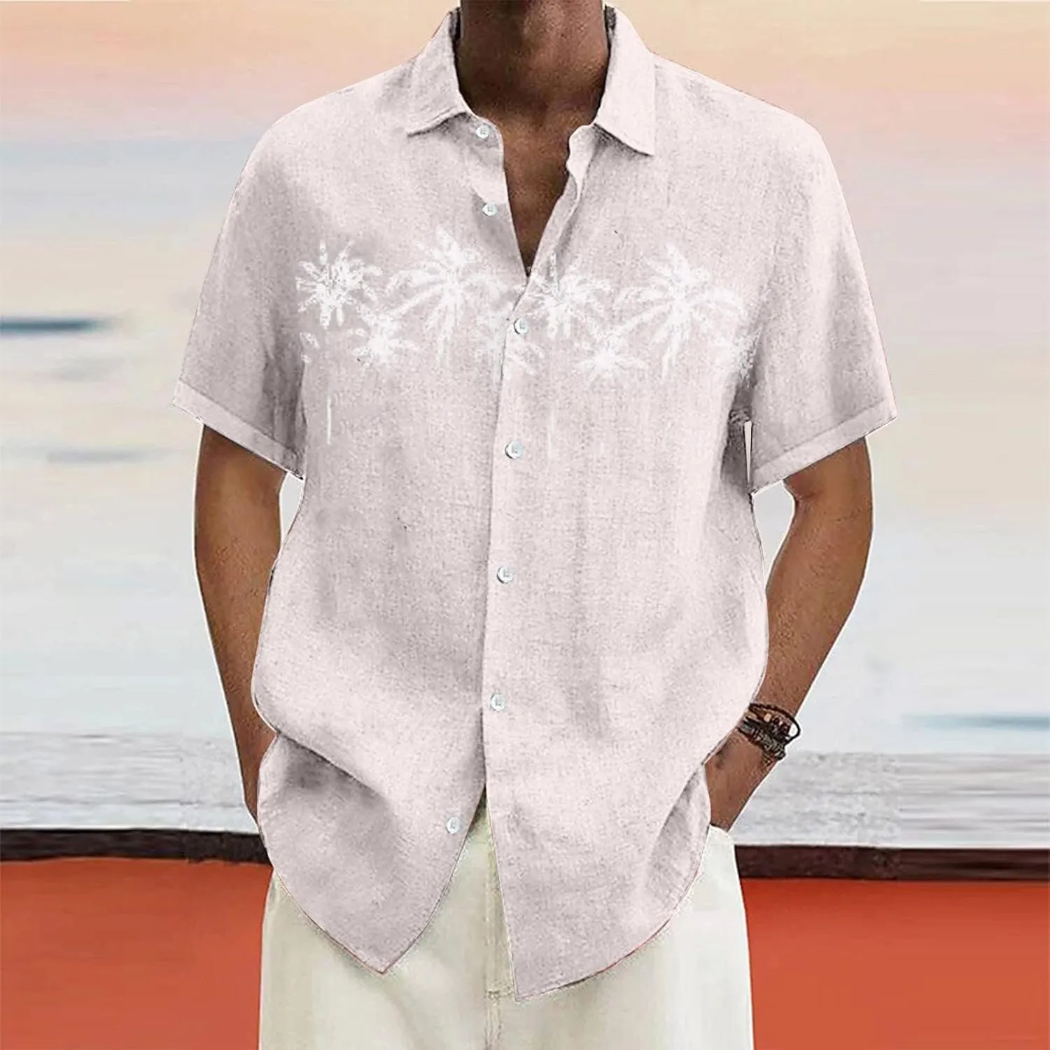 Men's Cuban Guayabera Shirts Button up Cardigan Casual Male Big and Tall Short Sleeve Shirts Lightweight Travel