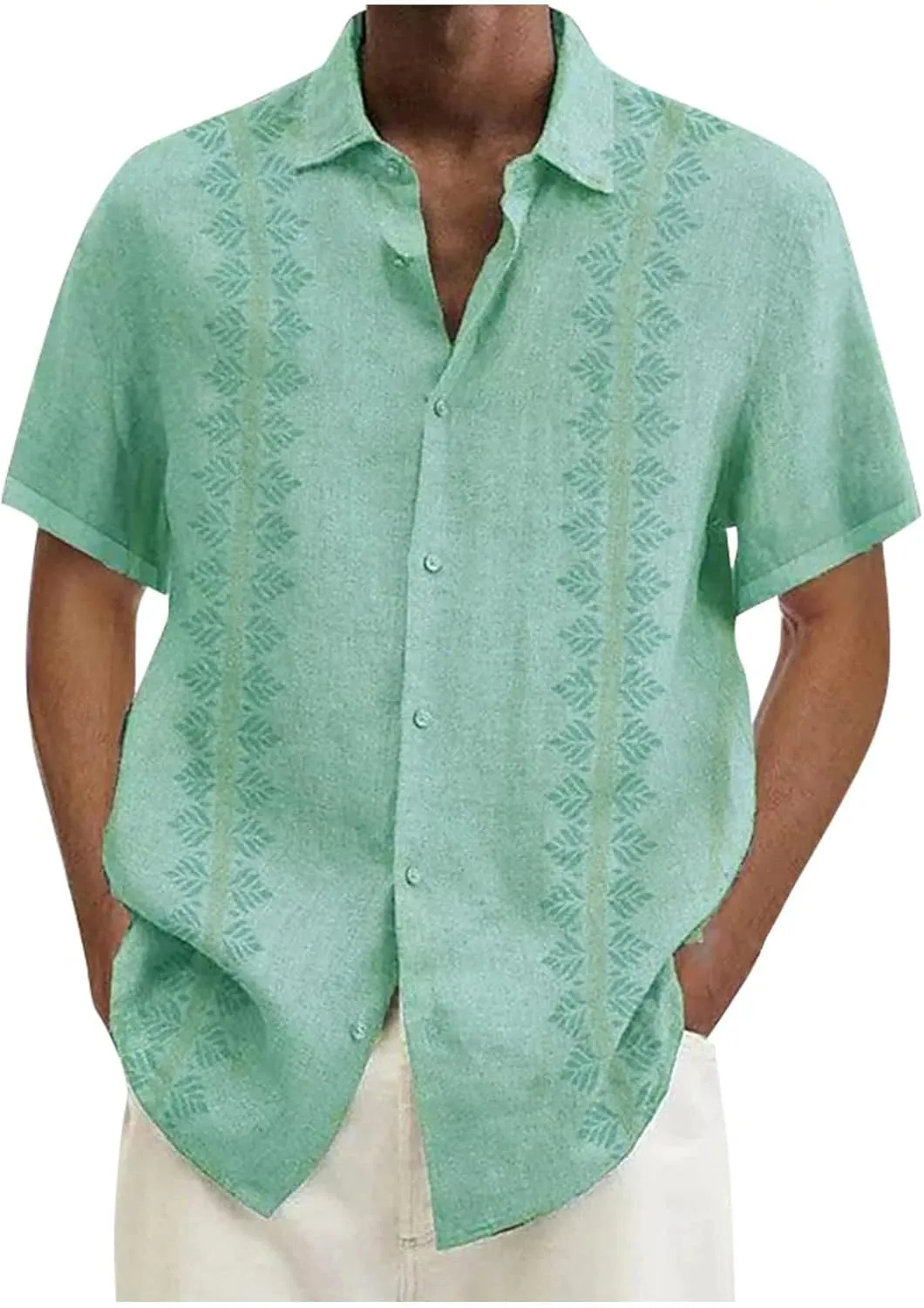 Men's Cuban Guayabera Shirts Casual Button Down Short Sleeve Loose Fit Big and Tall Dress Shirts Summer Casual
