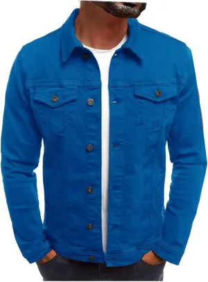 Mens Denim Jacket Cozy Classic Overshirt Long Sleeve Slim Fit Button Up Denim Top Shirt Jacket Trucker Jacket with Pockets