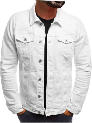 Mens Denim Jacket Cozy Classic Overshirt Long Sleeve Slim Fit Button Up Denim Top Shirt Jacket Trucker Jacket with Pockets