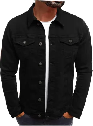 Mens Denim Jacket Cozy Classic Overshirt Long Sleeve Slim Fit Button Up Denim Top Shirt Jacket Trucker Jacket with Pockets