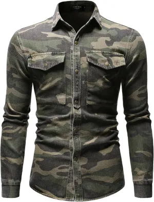 Men's Denim Jackets Distressed Classic Vintage Camo Jacket Fashion Trendy Trucker Jean Jackets