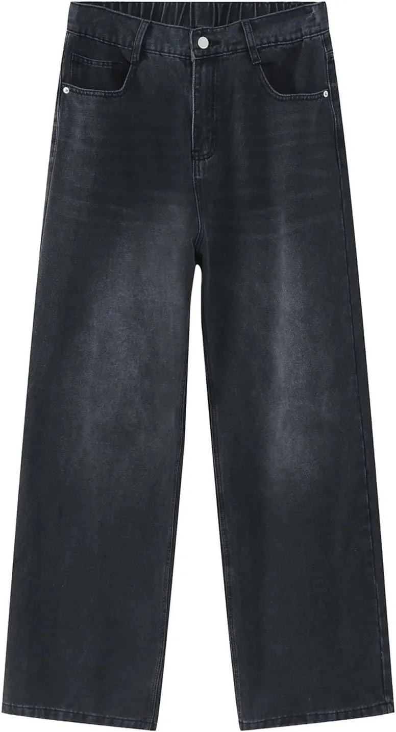Mens Distressed Jeans Relaxed Fit Casual Straight Leg Washed Denim Pants with Pockets Hip Hop Streetwear Trousers