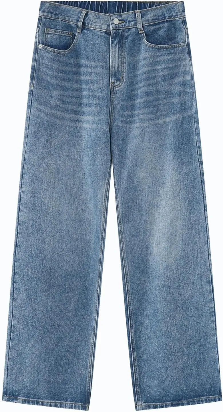 Mens Distressed Jeans Relaxed Fit Casual Straight Leg Washed Denim Pants with Pockets Hip Hop Streetwear Trousers