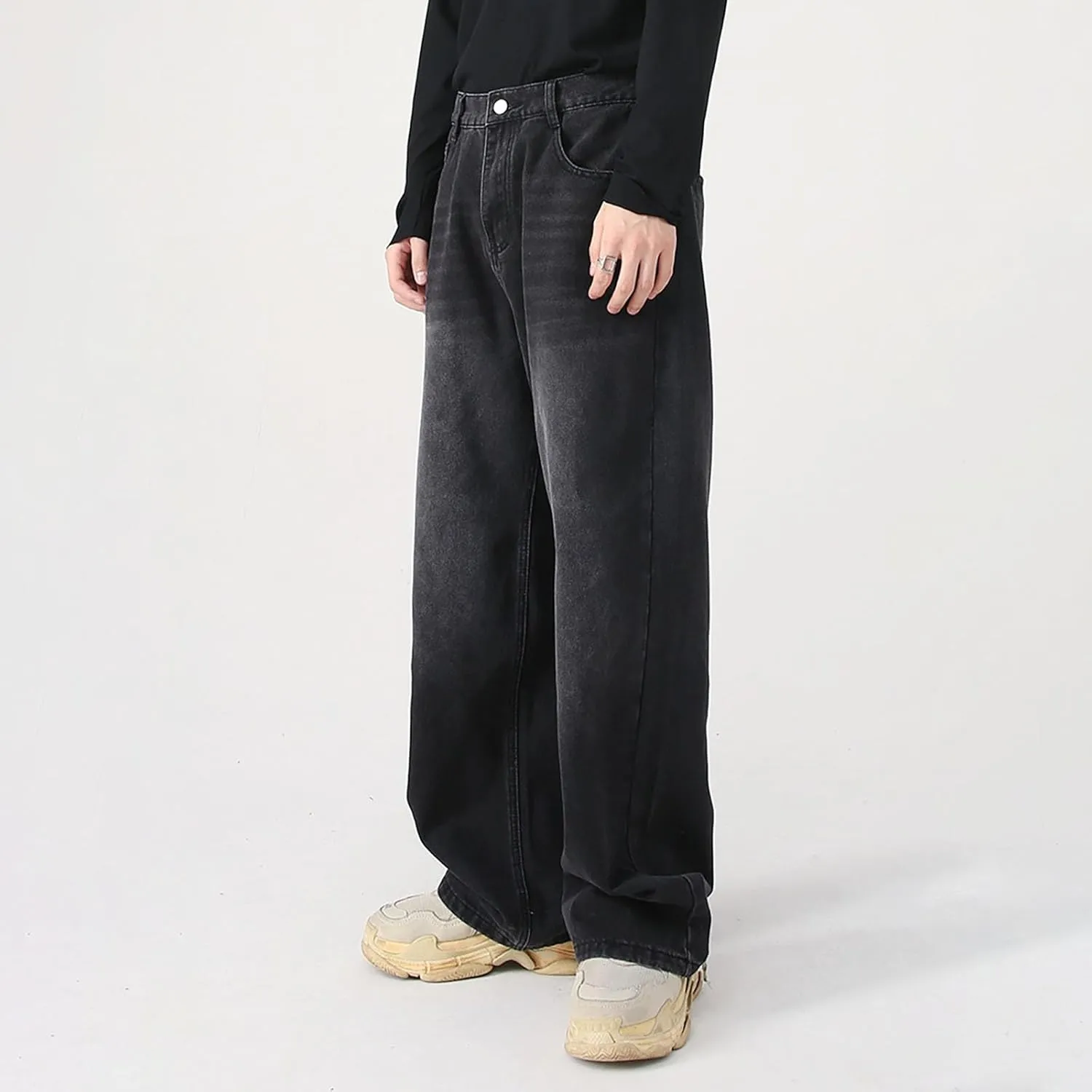 Mens Distressed Jeans Relaxed Fit Casual Straight Leg Washed Denim Pants with Pockets Hip Hop Streetwear Trousers