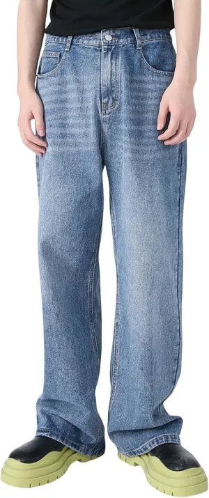Mens Distressed Jeans Relaxed Fit Casual Straight Leg Washed Denim Pants with Pockets Hip Hop Streetwear Trousers