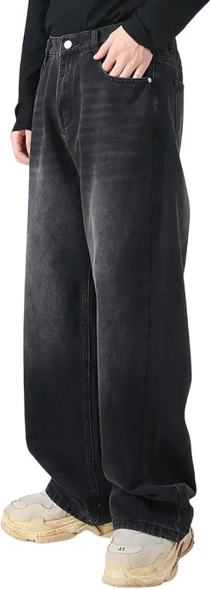 Mens Distressed Jeans Relaxed Fit Casual Straight Leg Washed Denim Pants with Pockets Hip Hop Streetwear Trousers