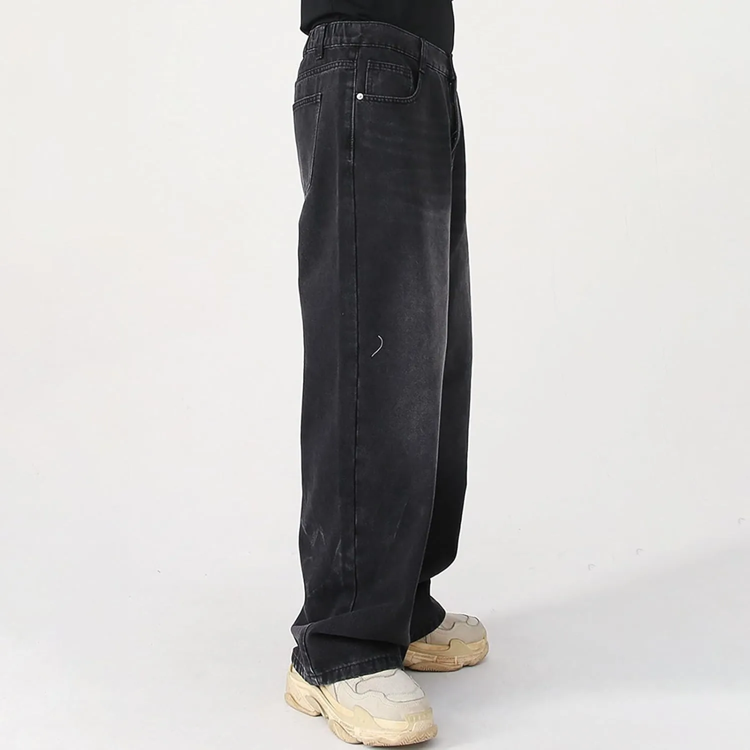 Mens Distressed Jeans Relaxed Fit Casual Straight Leg Washed Denim Pants with Pockets Hip Hop Streetwear Trousers
