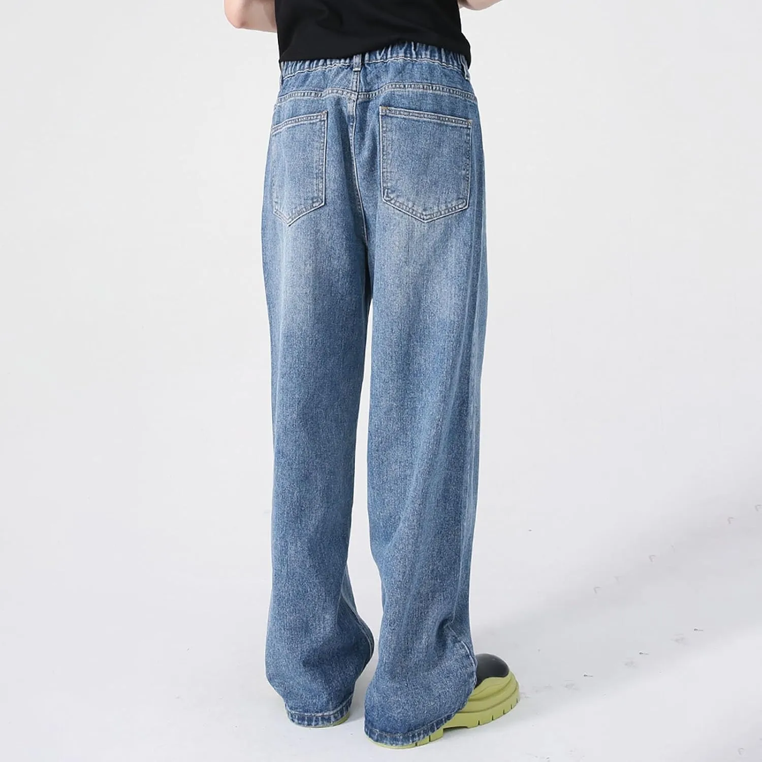 Mens Distressed Jeans Relaxed Fit Casual Straight Leg Washed Denim Pants with Pockets Hip Hop Streetwear Trousers