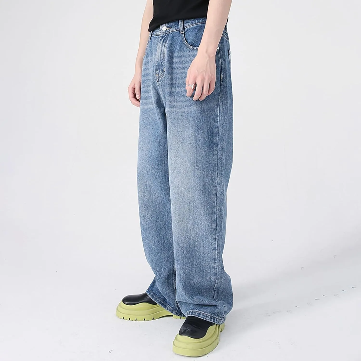 Mens Distressed Jeans Relaxed Fit Casual Straight Leg Washed Denim Pants with Pockets Hip Hop Streetwear Trousers
