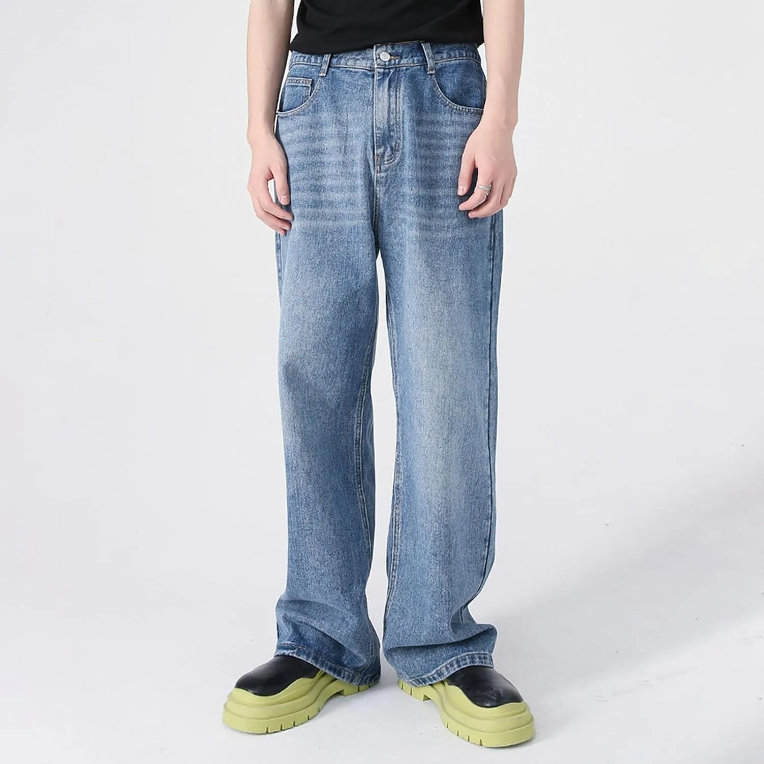 Mens Distressed Jeans Relaxed Fit Casual Straight Leg Washed Denim Pants with Pockets Hip Hop Streetwear Trousers