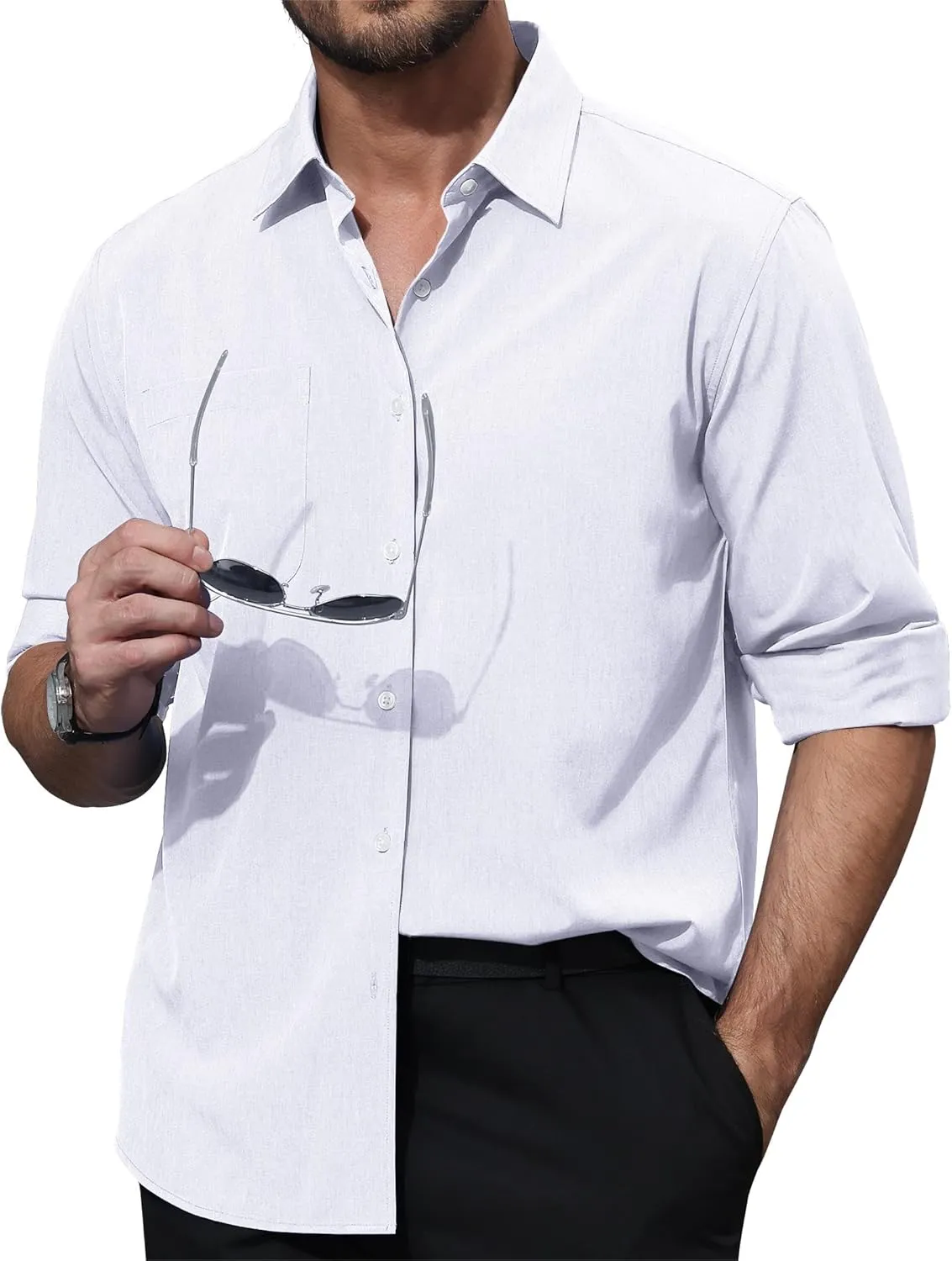 Mens Dress Shirts Long Sleeve Dress Shirts for Men Wrinkle Free Button Down Shirts Big Linen Shirts for Men