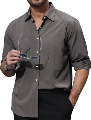 Mens Dress Shirts Long Sleeve Dress Shirts for Men Wrinkle Free Button Down Shirts Big Linen Shirts for Men