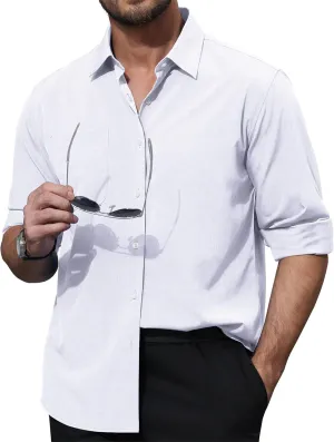 Mens Dress Shirts Long Sleeve Dress Shirts for Men Wrinkle Free Button Down Shirts Big Linen Shirts for Men