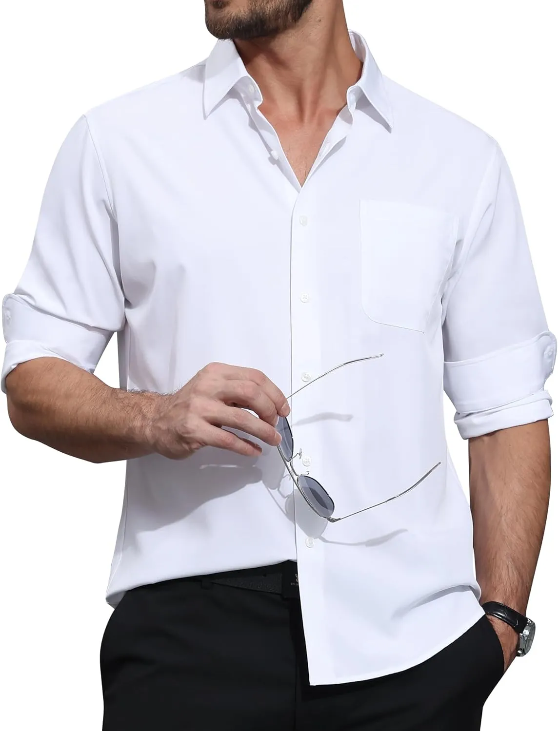 Mens Dress Shirts Long Sleeve Dress Shirts for Men Wrinkle Free Button Down Shirts Big Linen Shirts for Men