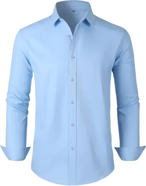 Men's Dress Shirts Regular Fit Solid Long Sleeve Wrinkle-Free Formal Shirt Business Casual Button Down Shirts