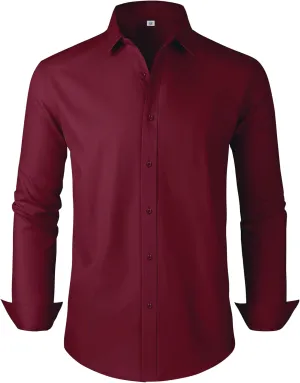 Men's Dress Shirts Regular Fit Solid Long Sleeve Wrinkle-Free Formal Shirt Business Casual Button Down Shirts