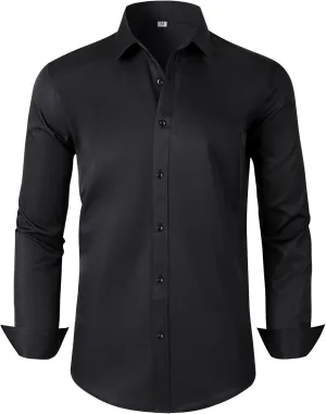 Men's Dress Shirts Regular Fit Solid Long Sleeve Wrinkle-Free Formal Shirt Business Casual Button Down Shirts