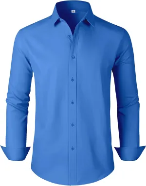Men's Dress Shirts Regular Fit Solid Long Sleeve Wrinkle-Free Formal Shirt Business Casual Button Down Shirts