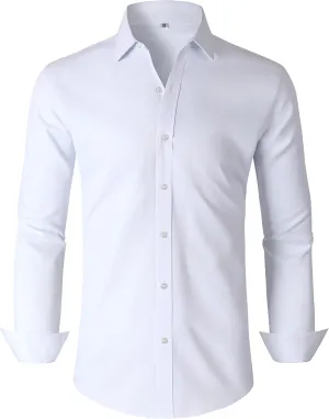 Men's Dress Shirts Regular Fit Solid Long Sleeve Wrinkle-Free Formal Shirt Business Casual Button Down Shirts