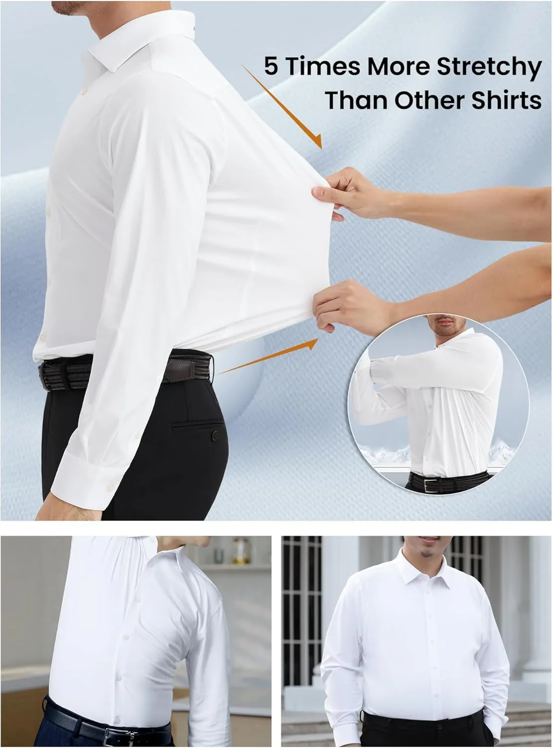 Mens Dress Shirts Slim Fit Wrinkle Free Stretch Non Iron Soft French Cuff Button Down Shirts