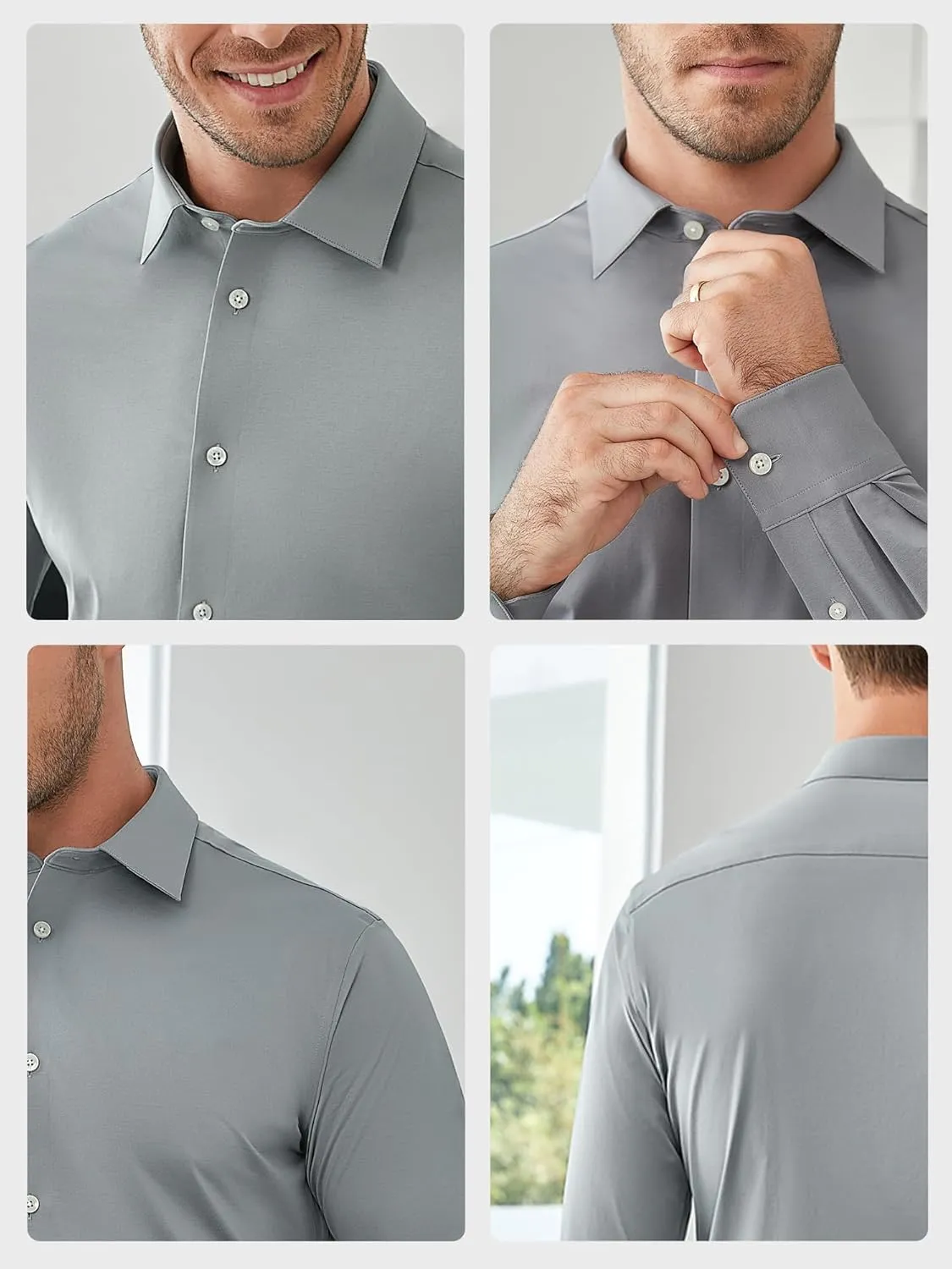 Mens Dress Shirts Slim Fit Wrinkle Free Stretch Non Iron Soft French Cuff Button Down Shirts