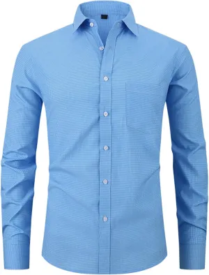 Men's Dress Shirts Solid Causal Long Sleeve Business Button Down Shirts Regular Fit Stretch Cotton Formal Dress Shirts