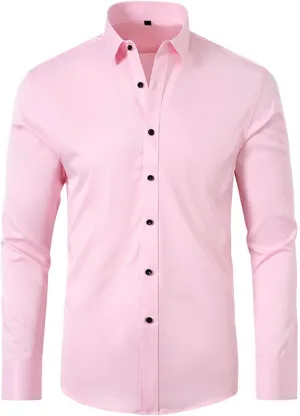 Men's Dress Shirts Solid Long Sleeve Stretch Wrinkle-Free Formal Shirt Business Classic Fit Casual Button Down Shirts