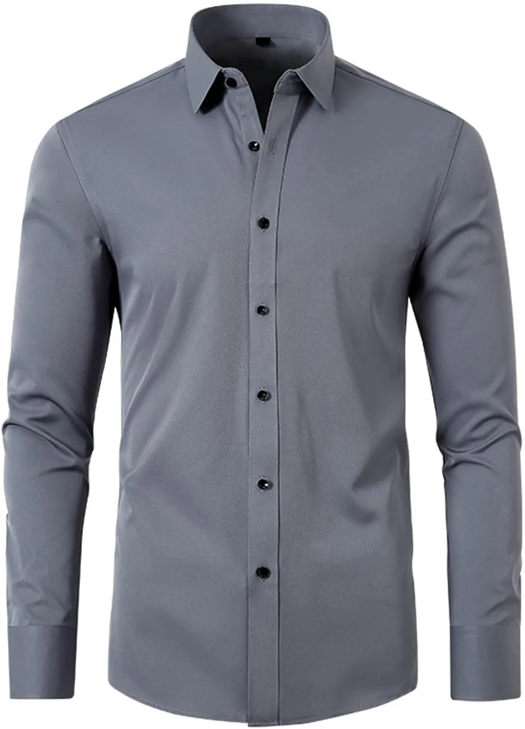 Men's Dress Shirts Solid Long Sleeve Stretch Wrinkle-Free Formal Shirt Business Classic Fit Casual Button Down Shirts