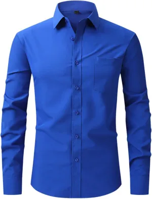 Men's Dress Shirts Solid Long Sleeve Stretch Wrinkle-Free Formal Shirt Business Classic Fit Casual Button Down Shirts