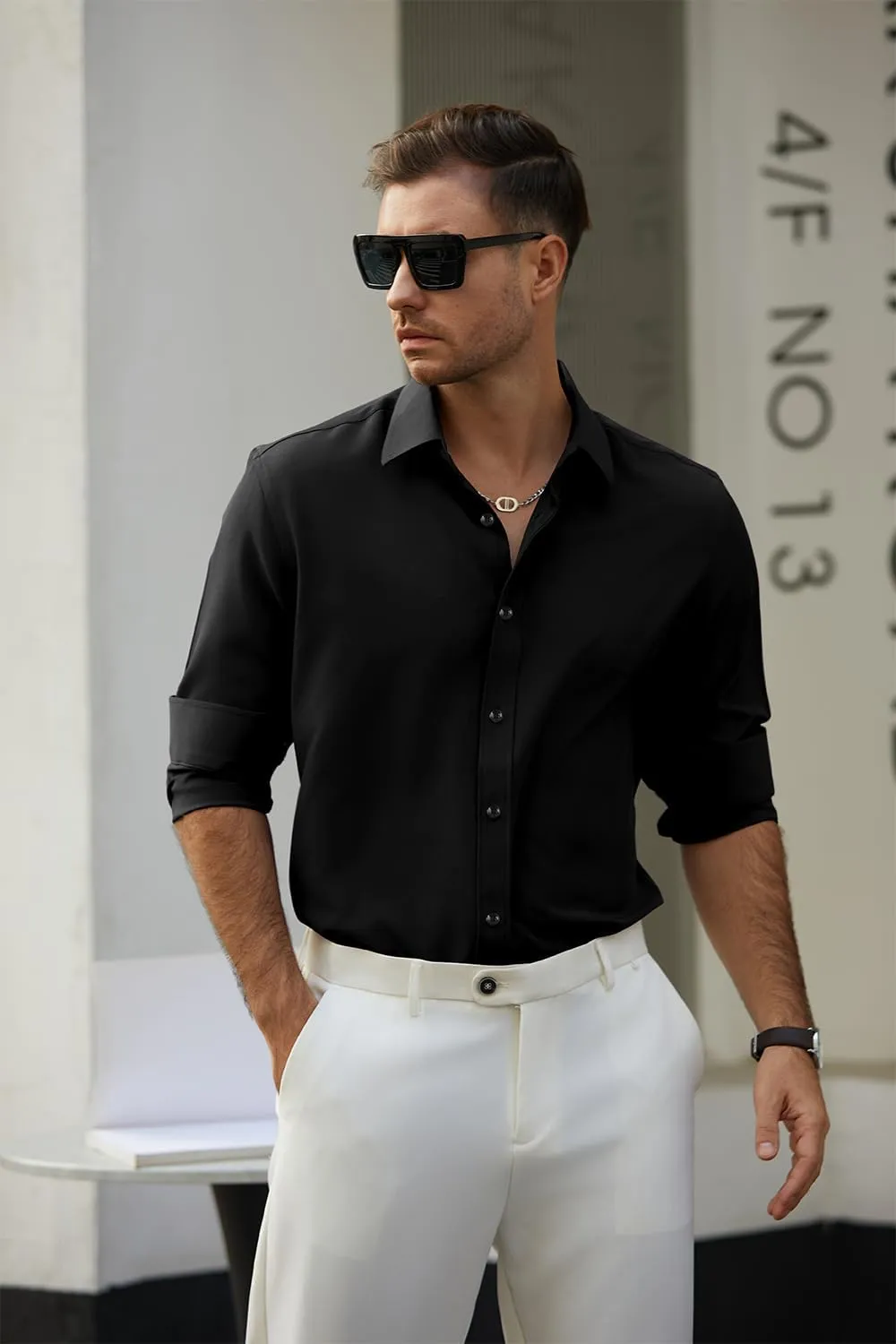 Men's Dress Shirts Solid Wrinkle-Free Long Sleeve Button Down Shirt Regular Fit Formal Shirts
