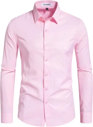Men's Dress Shirts Stain Shield Stretch Slim Fit Shirts Wrinkle-Free Formal Business Button Down Shirt
