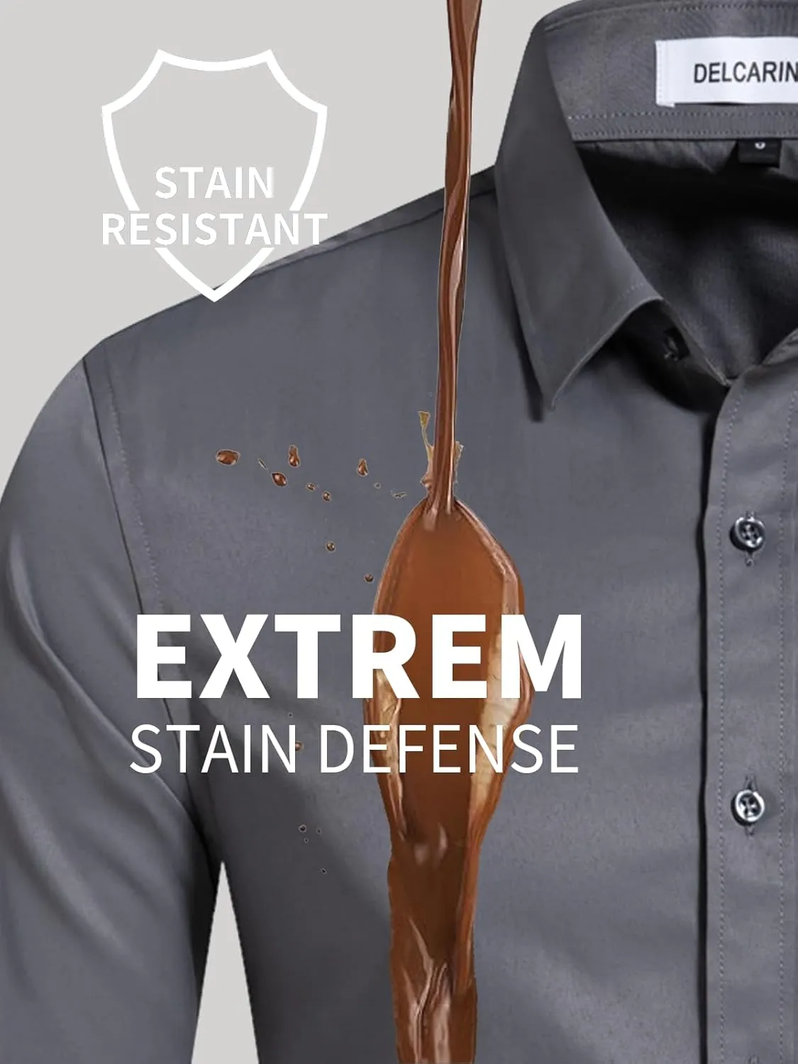 Men's Dress Shirts Stain Shield Stretch Slim Fit Shirts Wrinkle-Free Formal Business Button Down Shirt