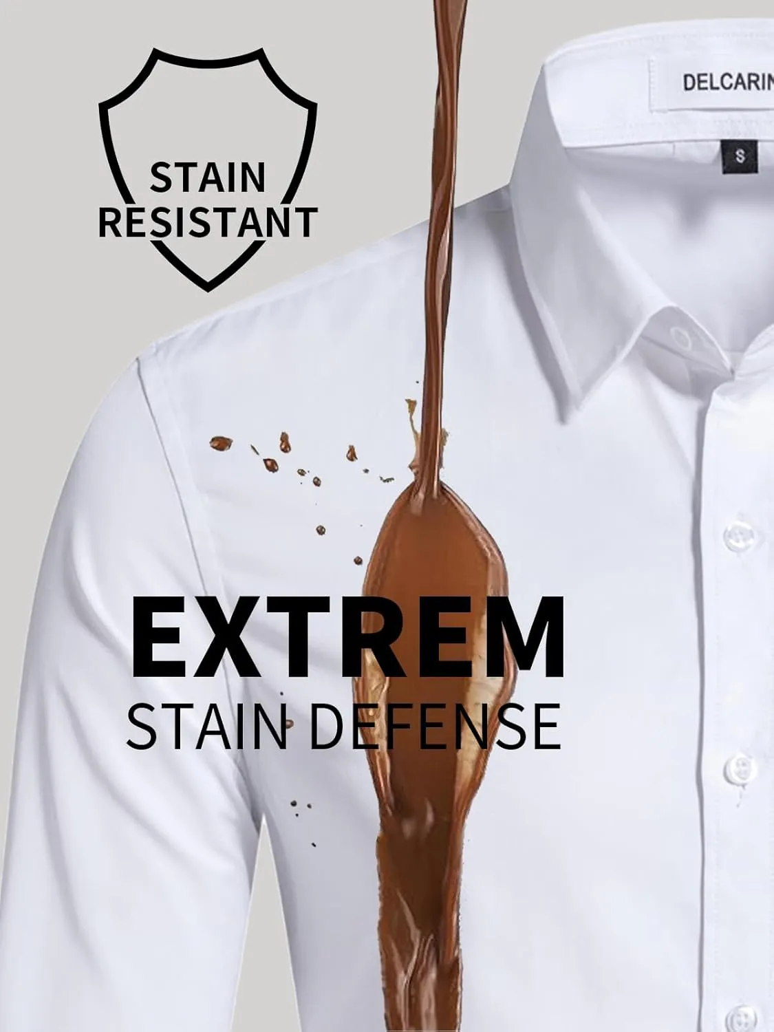 Men's Dress Shirts Stain Shield Stretch Slim Fit Shirts Wrinkle-Free Formal Business Button Down Shirt