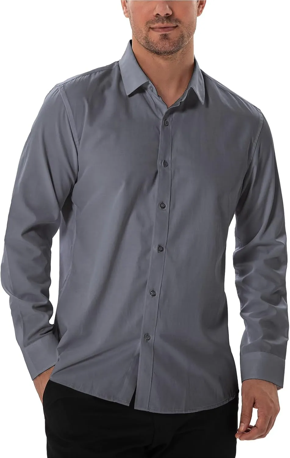 Men's Dress Shirts Stain Shield Stretch Slim Fit Shirts Wrinkle-Free Formal Business Button Down Shirt